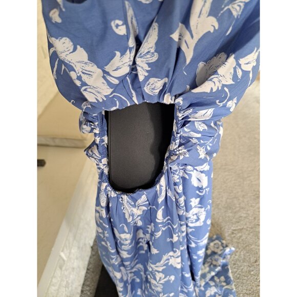 Abercrombie & Fitch Womens One-Shoulder White Blue Floral Maxi Dress Size L NEW - Picture 4 of 13